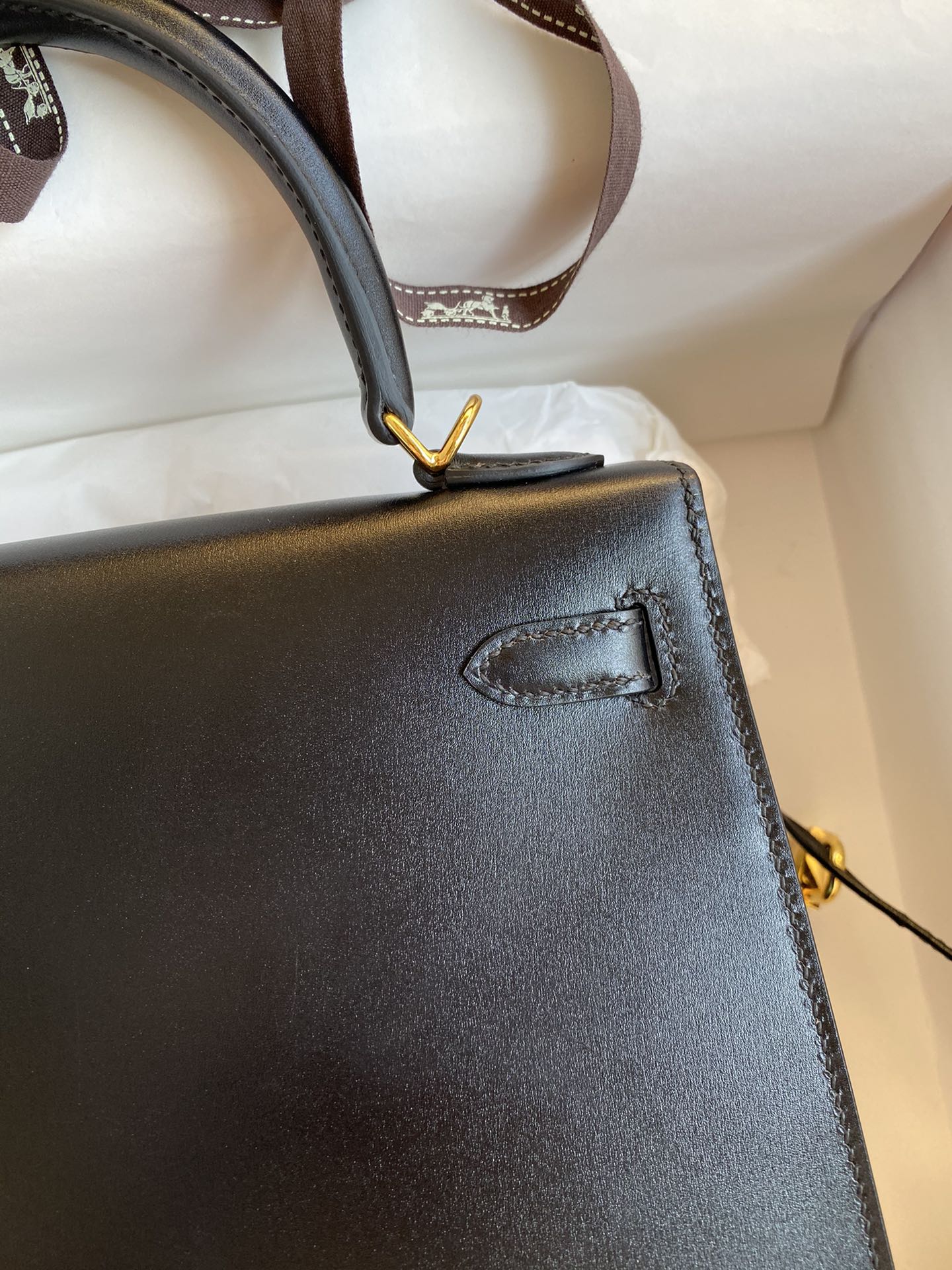 Hermes Kelly 28cm Handbag Shoulder Bag in Black Box Leather